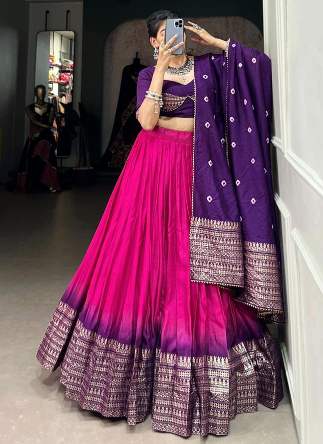 Chanderi Pink Traditional Wear Zari Work Lehenga Choli